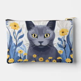 Gato Azul Russo Flores Amarelas
