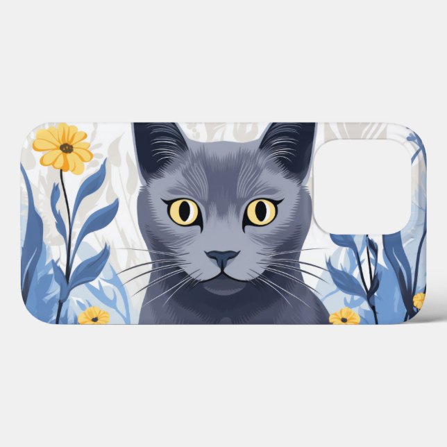 Gato Azul Russo Flores Amarelas (Verso (horizontal))