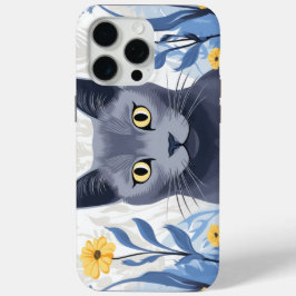 Gato Azul Russo Flores Amarelas