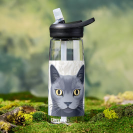 Gato Azul Russo Flores Amarelas