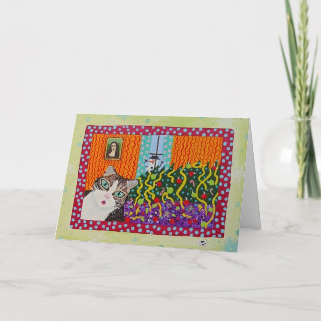 Gato bate o cartão de arte popular da árvore de Na (Frente)