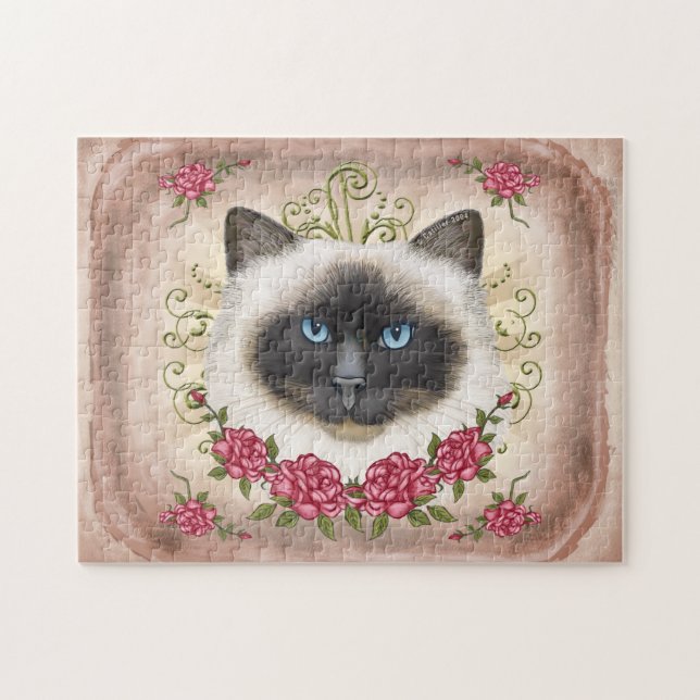 Gato Birmanês Rosas  quebra-cabeça (Horizontal)