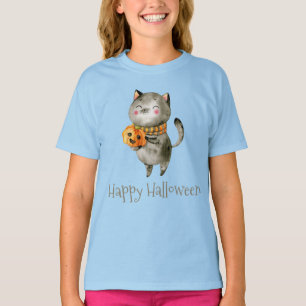 Gato bonitinho de Halloween com camisa de Capa de