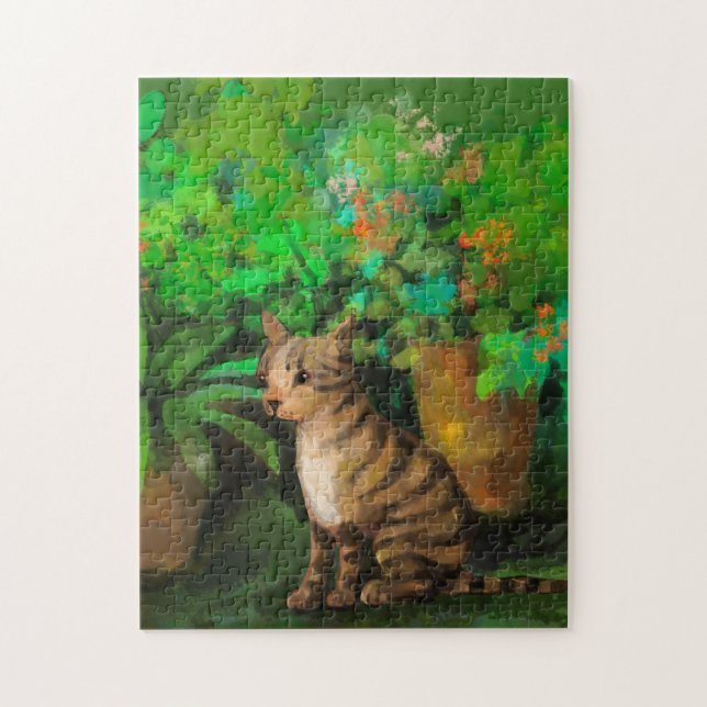 Gato bonitinho no Quebra-cabeça do jardim (Vertical)