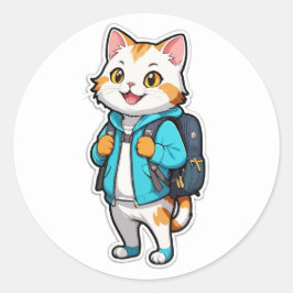 Gato bonito com adesivo da mochila - Voltar à esco