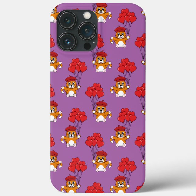 Gato Bonito com Balões de Coração Vermelho (Verso)