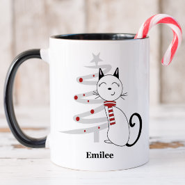 Gato bonito com caneca de Natal vermelha