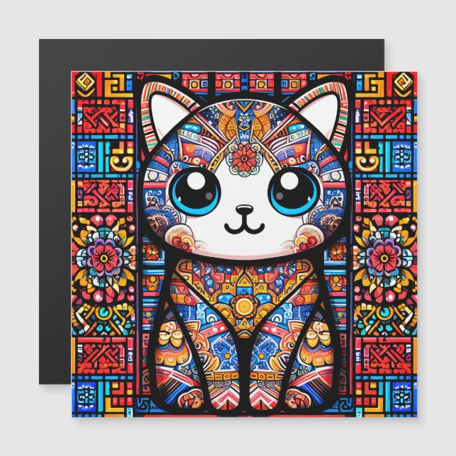 Gato Bonito com Charme de Padrão Tradicional (Frente/Verso)