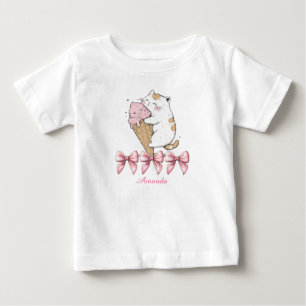 Gato bonito com Sorvete e nome T-Shirt