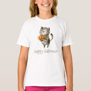 Gato Bonito de Halloween com Camisa de Tripulação