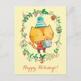 Gato bonito do Natal com o cartão grande da caixa