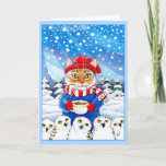 Gato bonito e cartão nevado do inverno do Natal<br><div class="desc">Você pode personalizar o cumprimento dentro deste cartão se você gostaria.  Outros produtos com esta imagem estão igualmente disponíveis em minha loja de Zazzle.</div>