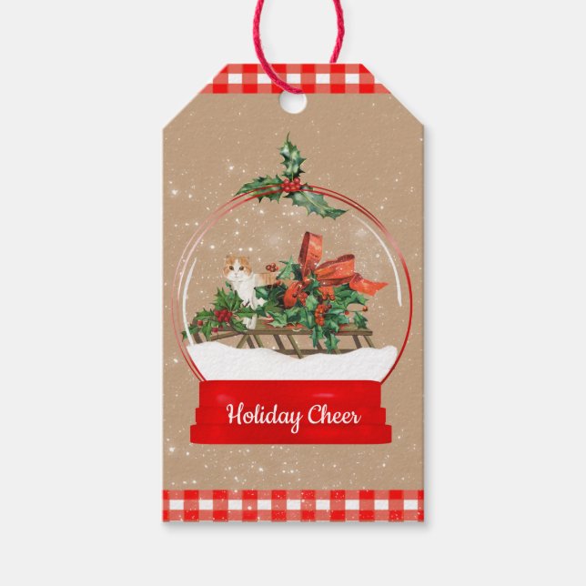 Gato Bonito em um globo de neve de trenó, Etiqueta (Frente)