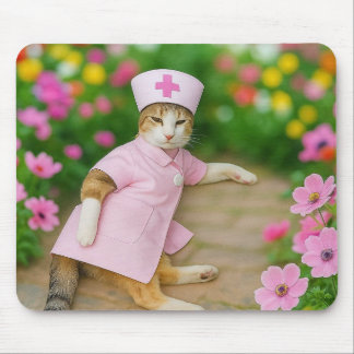 Gato Bonito no Mousepad Uniforme Enfermeiro Rosa