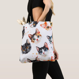 Gato Bonito Rosto, Padrão Tote Bag Na moda e Duráv
