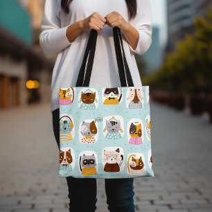 Gato Bonito Rosto Tote Bag, Pet Tote Bag Colorido