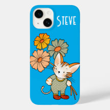 Gato bonito segurando flores Texto personalizado