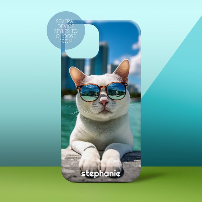 Gato bonito Vestindo óculos escuros em Miami Sun (Personalized Phone Case)