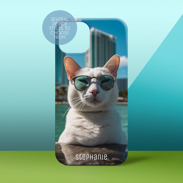 Gato bonito Vestindo óculos escuros em Miami Sun (Personalized Phone Case)