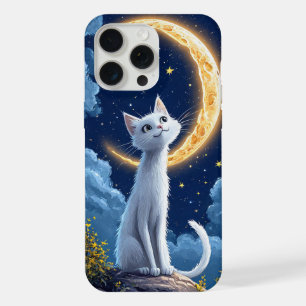 Gato Branco Caprichoso Admirando uma Lua Brilhante