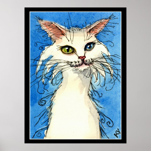Gato branco com poster (Frente)