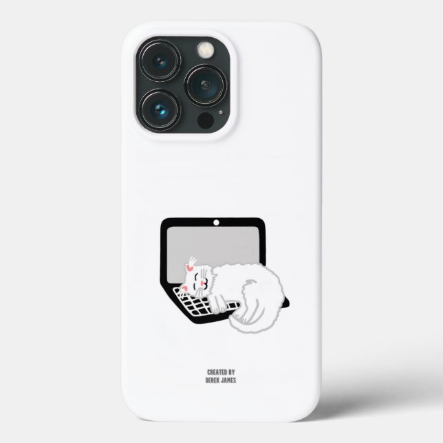Gato Branco Dormindo no Laptop Apple iPhone 13 Pro (Verso)