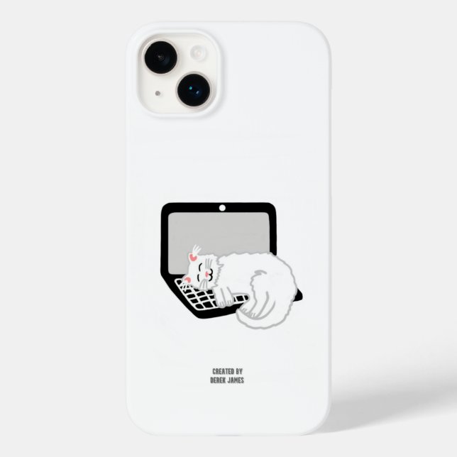 Gato Branco Dormindo no Laptop Apple iPhone 14 Plu (Verso)