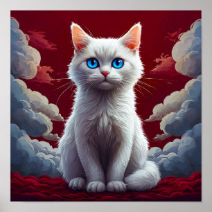Gato Branco e Nuvens Estética Suave de Impressão A