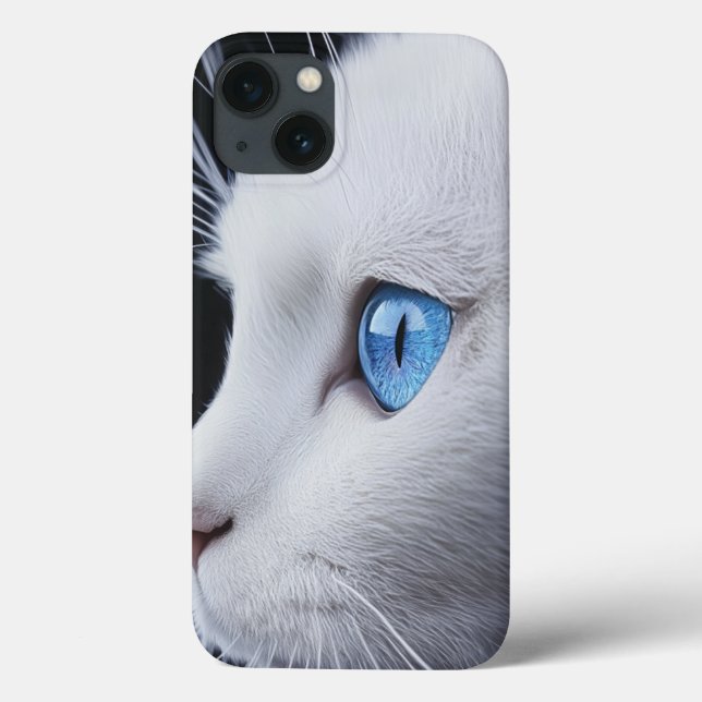 Gato Branco encantador com olhos azuis - iPhone 13 (Verso)