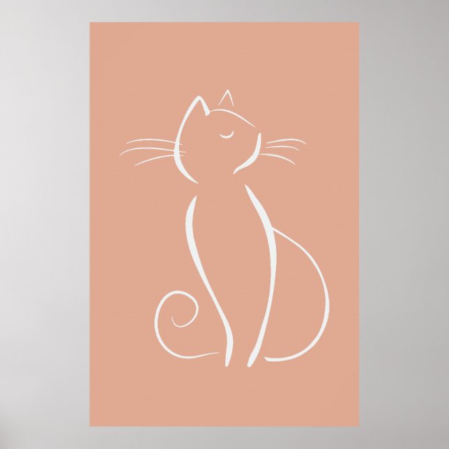 Gato Branco Minimalista Na Poster Rosa (Frente)