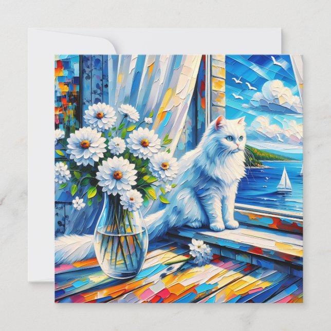 Gato Branco na Janela ainda olhando para o Oceano (Frente)