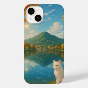 Gato branco pacífico pelo lago - inspirado na natu