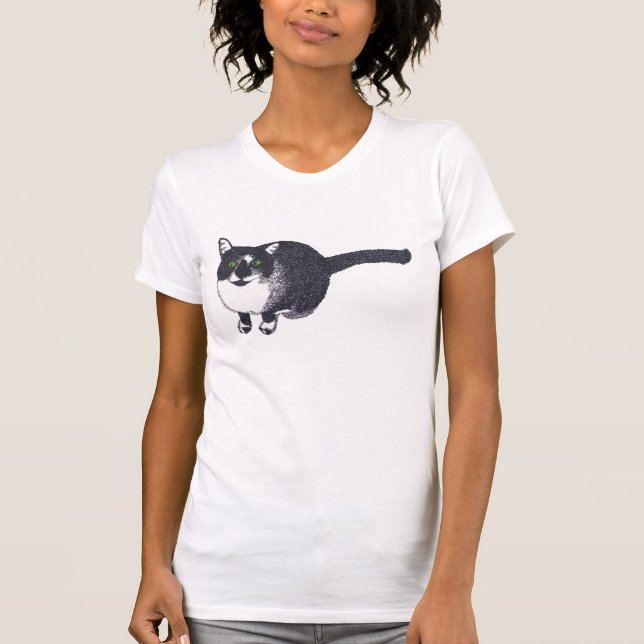 Gato branco-preto-branco-branco em Camisetas de Po (Frente)
