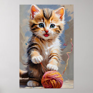 Gato Brincando Com Uma Bola De Poster De Fios