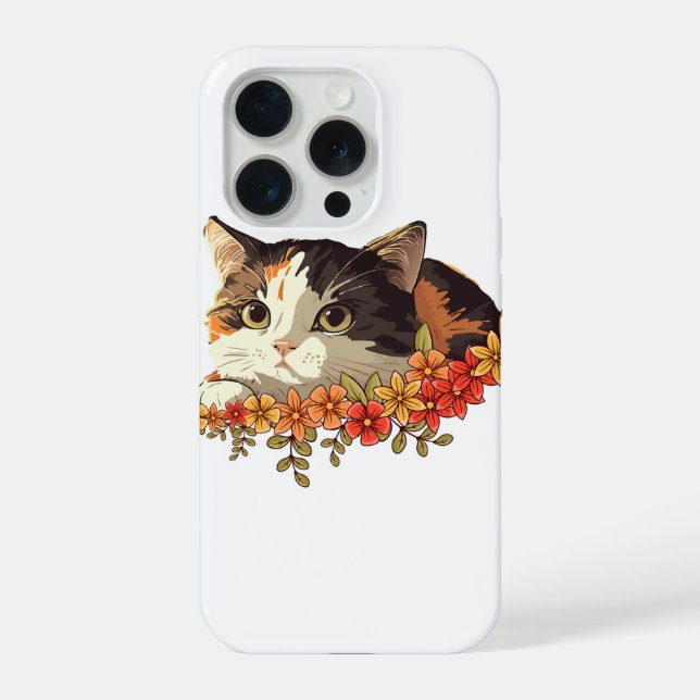 Gato Calico Kawaii Arte Floral Espiando (Verso)