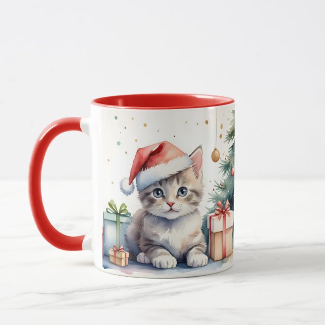 Gato caneca no clima de Natal. (Esquerda)