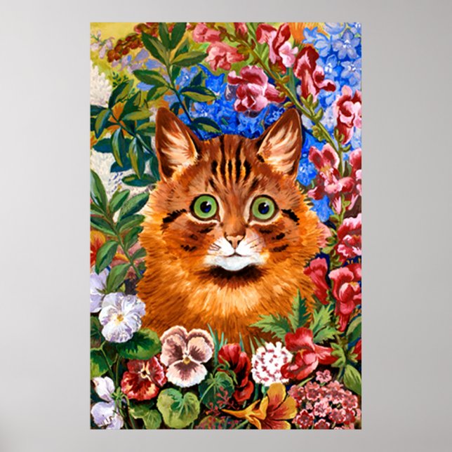 Gato Castanho Entre As Flores Poster Impressão (Frente)