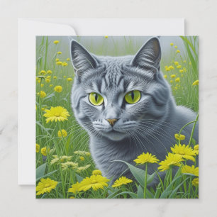 Gato Cinza Fofo com Olhos Amarelos Arte de IA