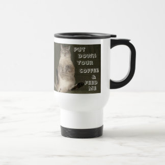Gato "COLOQUE SEU CAFÉ E ME ALIMENTE" Caneca de vi