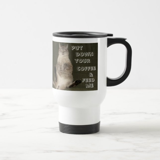 Gato "COLOQUE SEU CAFÉ E ME ALIMENTE" Caneca de vi (Direita)