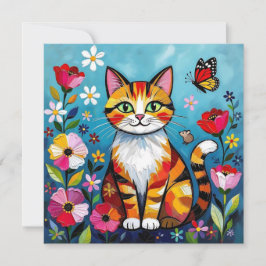 Gato Colorido, Flores e Borboleta
