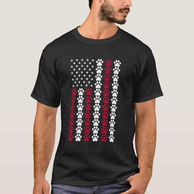 Gato com bandeira dos EUA camiseta distressed Pata (Frente)