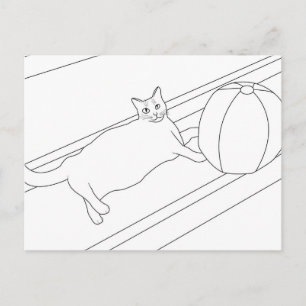 Gato com beachball, cartões postais coloridos