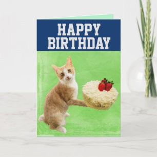 GATO COM BOLO DE ANIVERSÁRIO CARTÃO DE FELICITAÇÕE