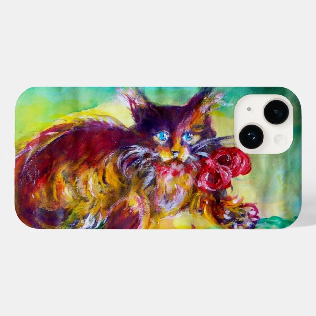 GATO COM BORRACHA VERMELHA E FLORES (Verso (horizontal))