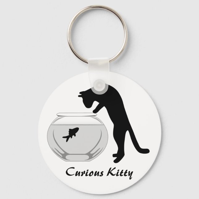 Gato com Chaveiro de Bowl de Peixe (Frente)
