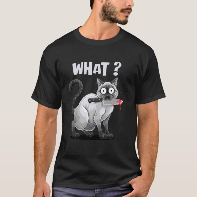 Gato com Faca Camiseta Engraçada de Gatos Meme Gat (Frente)