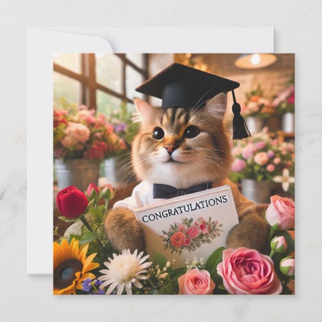 Gato com flor com cartão de Parabéns (Frente)