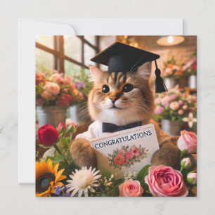 Gato com flor com cartão de Parabéns