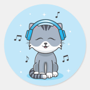 Gato com Fones de Ouvido / Adesivos
